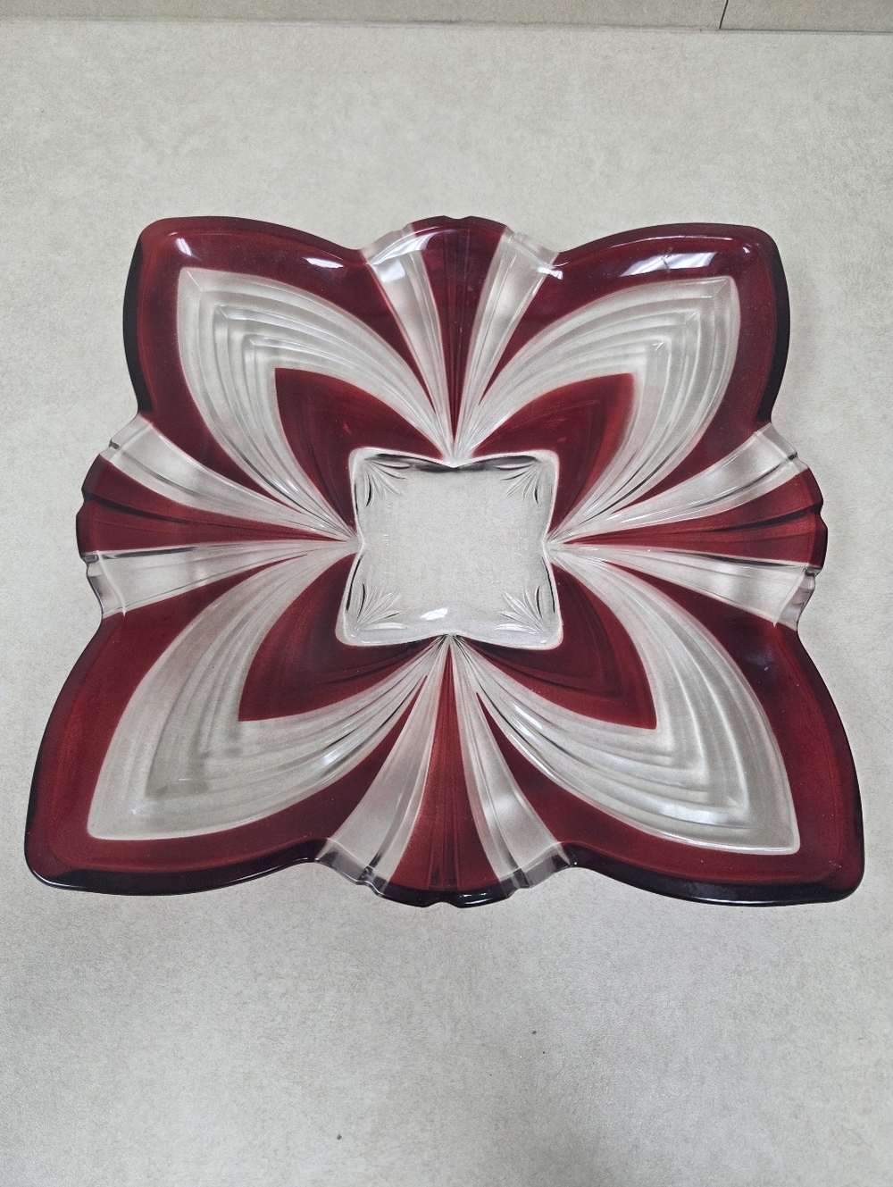 Vintage SOGA Japan Ruby Red Fifth Avenue Aurora Patter Crystal Cut 11.5" Platter